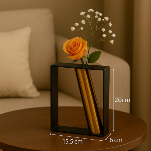 Coral Tree Modern Metal Frame Vase with Golden Tube (20x15.5x6 cm)