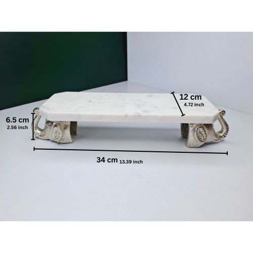 Marble Chowki with Aluminum cast legs for Pooja  Style 2