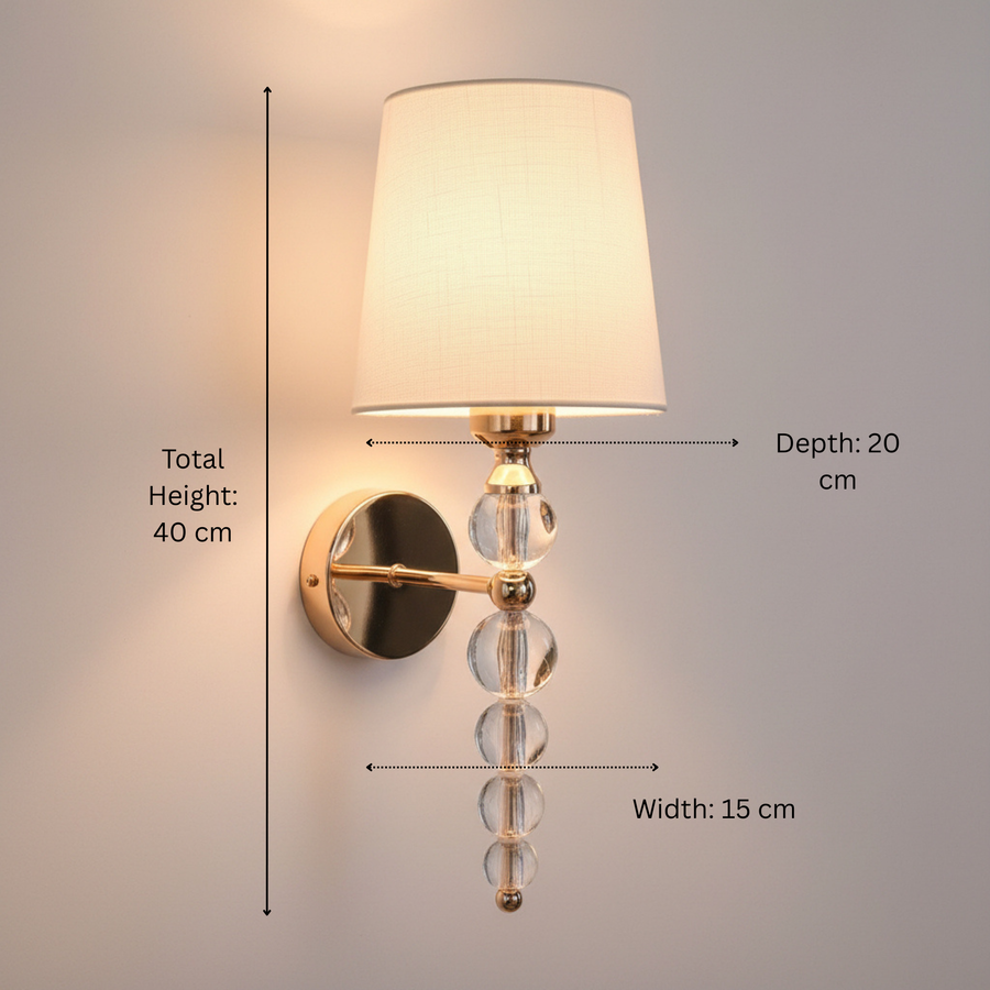 Luxury Champagne Gold Crystal Wall Light with Fabric Shade (E27 Holder)
