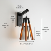 Modern Wooden Rod Smoked Glass Wall Light | Black Metal Wall Sconce | Warm Ambient Decorative Lamp