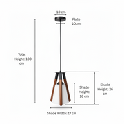 Modern Wooden Tripod Hanging Pendant Light with White Glass Shade