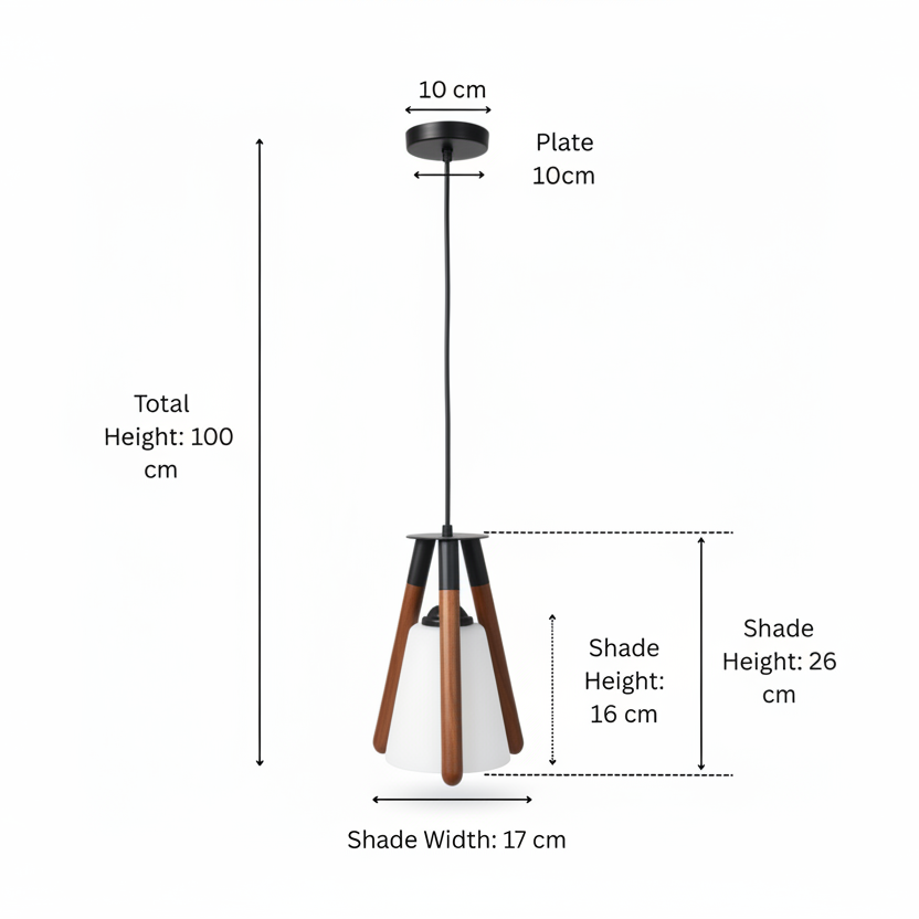 Modern Wooden Tripod Hanging Pendant Light with White Glass Shade