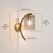 Modern Smoke Glass Wall Light with Gold & Black Metal Finish | E27 Bulb Included