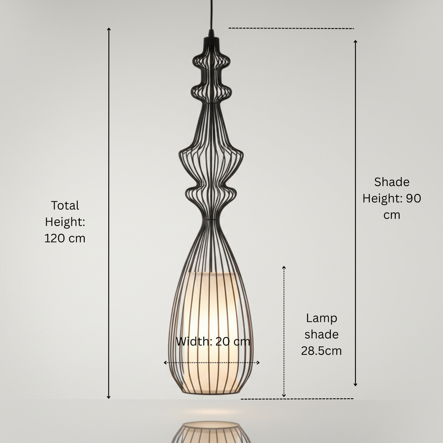 Metal modern black cage Pendant Light with Frosted Diffuser | Sculptural Hanging Lamp