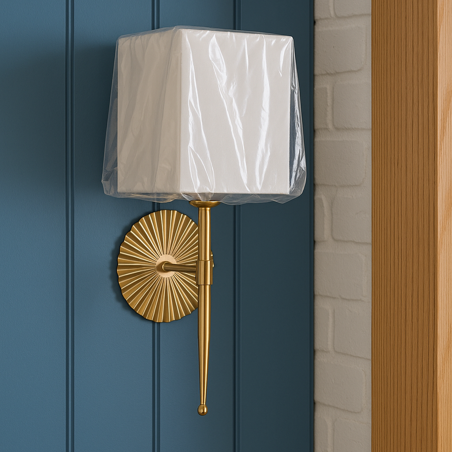 Golden Wall Light with White Fabric Shade