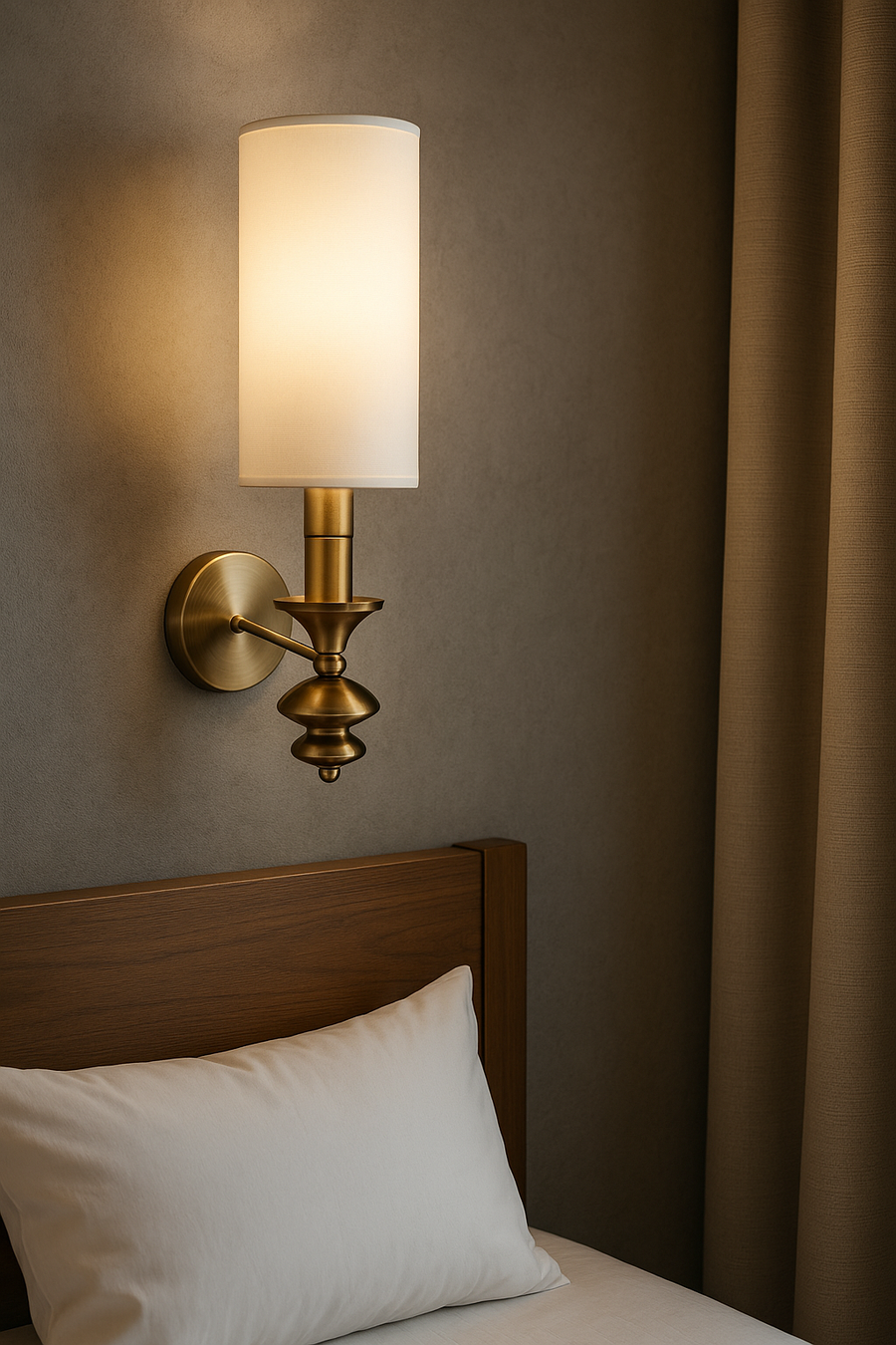 Premium Brass Wall Light with White Fabric Shade