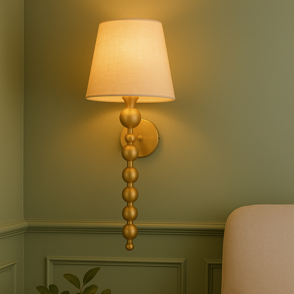 Premium Brass Wall Sconce Light with Beige Fabric Shade