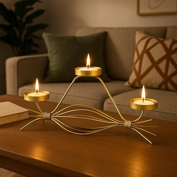 Handcrafted Golden 3 - Metal Tea Light Candle Holder Stand Elegant Decorative Tea Light Holder