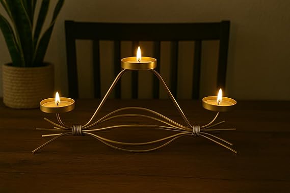 Handcrafted Golden 3 - Metal Tea Light Candle Holder Stand Elegant Decorative Tea Light Holder