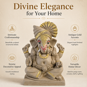 Eco-Friendly Lord Ganesha Idol with Royal Turban & Gold Accents 5 inch – Traditional Ganpati Decorative Statue