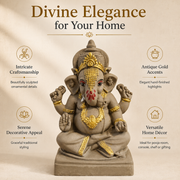 Eco-Friendly Lord Ganesha Idol with Ornate Crown & Gold Accents 6 inch– Traditional Ganpati Decorative Statue