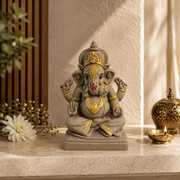 Eco-Friendly Lord Ganesha Idol with Ornate Crown & Gold Accents 6 inch– Traditional Ganpati Decorative Statue