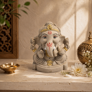 Eco-Friendly Lord Ganesha Idol with Modak 4 inch – Compact Traditional Ganpati Statue with Gold Accents