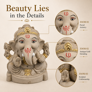 Eco-Friendly Lord Ganesha Idol with Modak 4 inch – Compact Traditional Ganpati Statue with Gold Accents