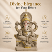 Eco-Friendly Lord Ganesha Idol on Royal Throne with Gold Accents 10 inch – Traditional Ganpati Statue
