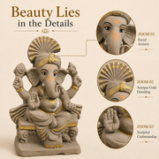Eco-Friendly Lord Ganesha Idol with Traditional Turban 10 inch – Decorative Ganpati Statue with Gold Accents