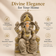 Eco-Friendly Lord Ganesha Idol with Ornate Crown & Royal Throne 10 inch– Traditional Ganpati Statue