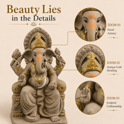 Eco-Friendly Lord Ganesha Idol with Ornate Crown & Royal Throne 10 inch– Traditional Ganpati Statue
