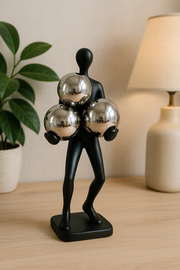 Modern Resin Table Decor Figurine with Golden Spheres – Minimalist Home Accent