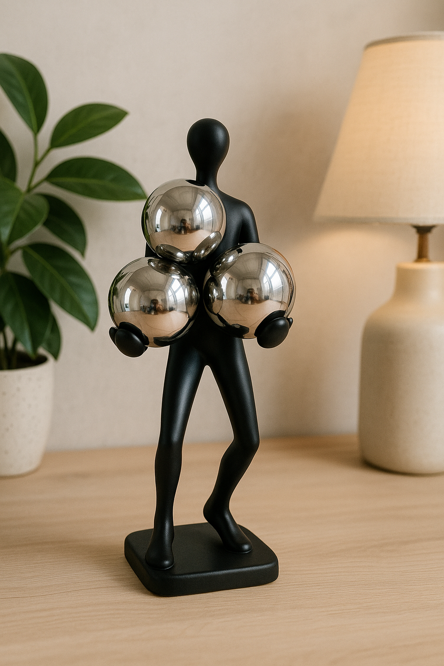 Modern Resin Table Decor Figurine with Golden Spheres – Minimalist Home Accent
