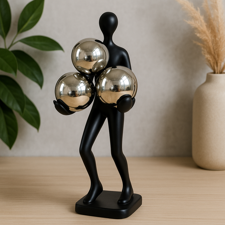 Modern Resin Table Decor Figurine with Golden Spheres – Minimalist Home Accent