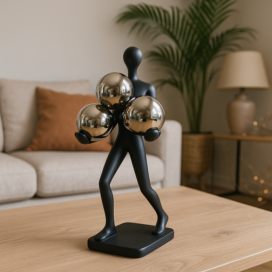 Modern Resin Table Decor Figurine with Golden Spheres – Minimalist Home Accent