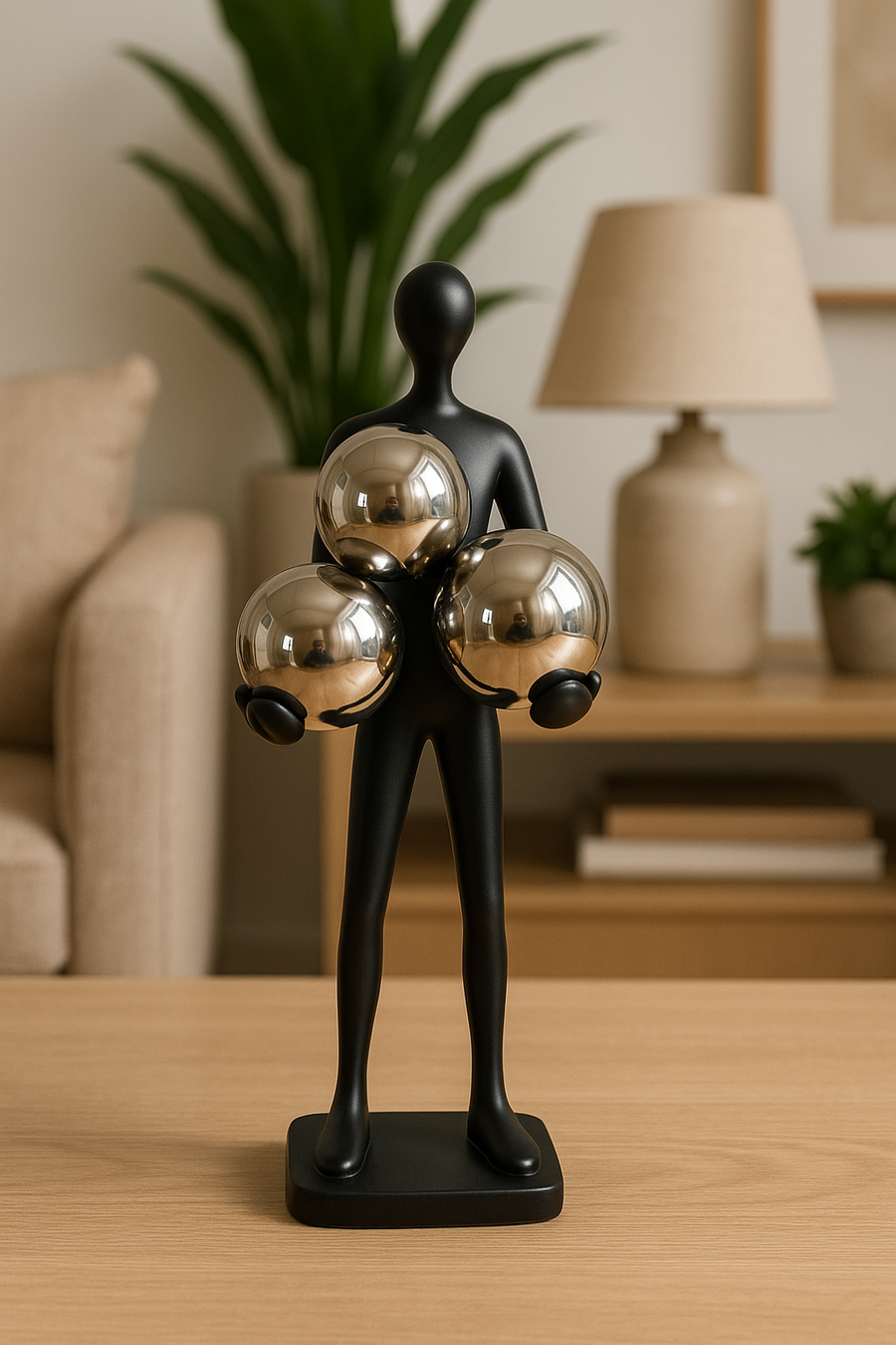 Modern Resin Table Decor Figurine with Golden Spheres – Minimalist Home Accent