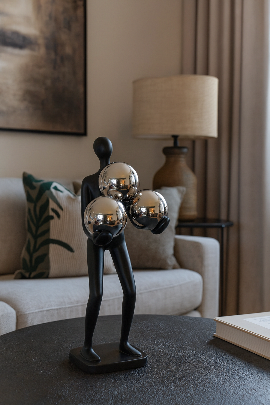 Modern Resin Table Decor Figurine with Golden Spheres – Minimalist Home Accent
