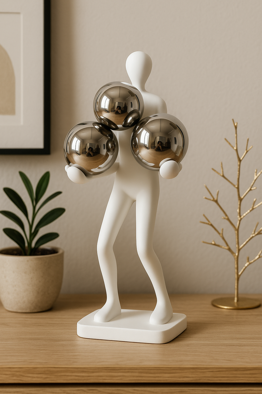 Modern Resin Table Decor Figurine with Golden Spheres – Minimalist Home Accent