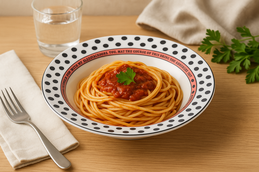 Polka Dot Ceramic Pasta Bowl – White with Black Dots