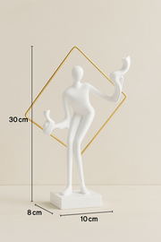 Elegant Black Abstract Metal Sculpture with Golden Geometric Frame – Modern Table Décor for Living Room, Office & Gifting – 12 inch Height