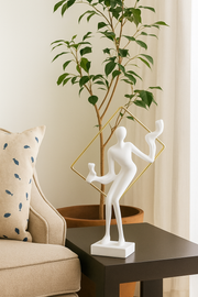 Elegant Black Abstract Metal Sculpture with Golden Geometric Frame – Modern Table Décor for Living Room, Office & Gifting – 12 inch Height