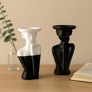 set of 2 Modern Abstract Bust Candle Holder Set – Black & White Sculptural Design,