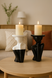 set of 2 Modern Abstract Bust Candle Holder Set – Black & White Sculptural Design,