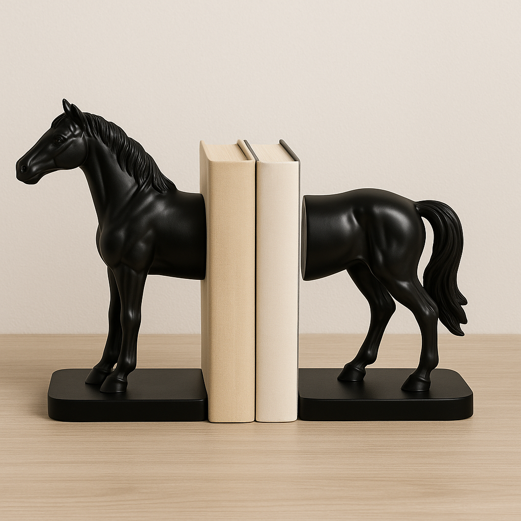 Premium Black Horse Bookends – Half Horse Design, Heavy-Duty Decorative Book Holder for Shelves, Desks & Tables – Modern Home & Office Décor