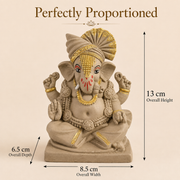 Eco-Friendly Lord Ganesha Idol with Royal Turban & Gold Accents 5 inch – Traditional Ganpati Decorative Statue