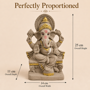 Eco-Friendly Lord Ganesha Idol on Royal Throne with Gold Accents 10 inch – Traditional Ganpati Statue