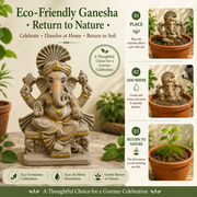 Eco-Friendly Lord Ganesha Idol with Traditional Turban 10 inch – Decorative Ganpati Statue with Gold Accents