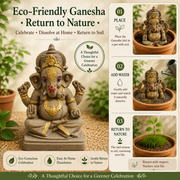 Eco-Friendly Lord Ganesha Idol with Ornate Crown & Gold Accents 6 inch– Traditional Ganpati Decorative Statue