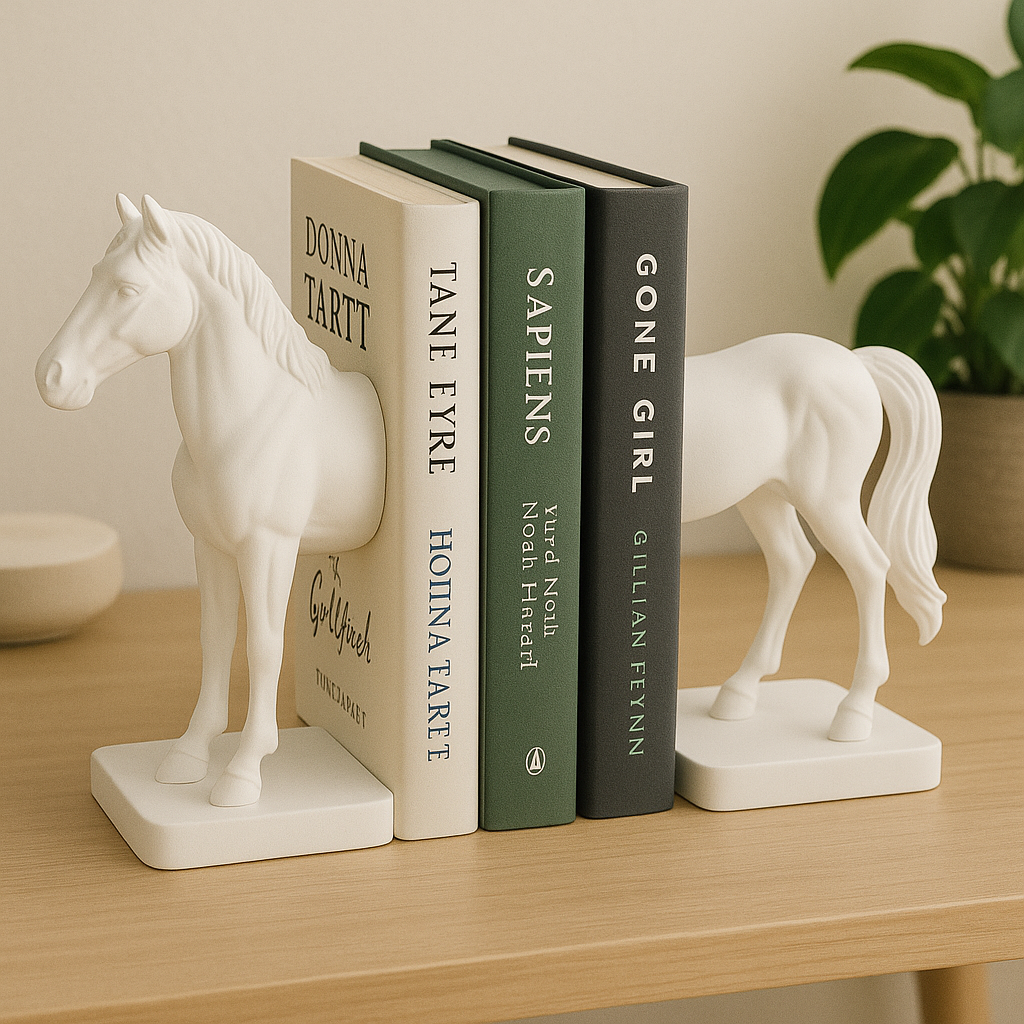 Premium Black Horse Bookends – Half Horse Design, Heavy-Duty Decorative Book Holder for Shelves, Desks & Tables – Modern Home & Office Décor