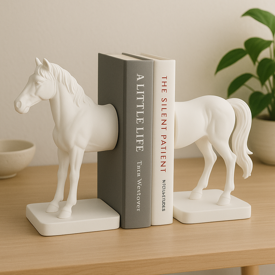 Premium Black Horse Bookends – Half Horse Design, Heavy-Duty Decorative Book Holder for Shelves, Desks & Tables – Modern Home & Office Décor
