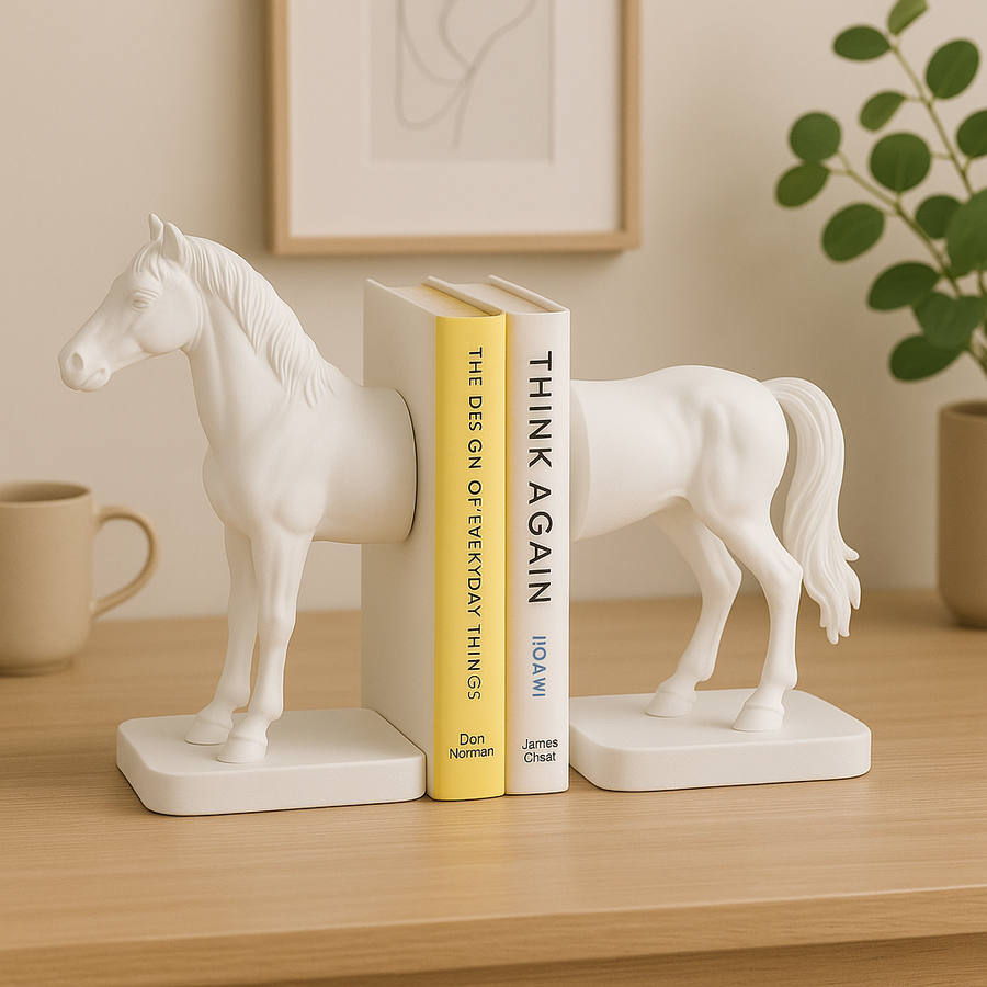 Premium Black Horse Bookends – Half Horse Design, Heavy-Duty Decorative Book Holder for Shelves, Desks & Tables – Modern Home & Office Décor