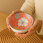 Luxury Ceramic Floral Bowl Set of 4 – Glossy White Exterior with Vibrant Hand-Painted Interior