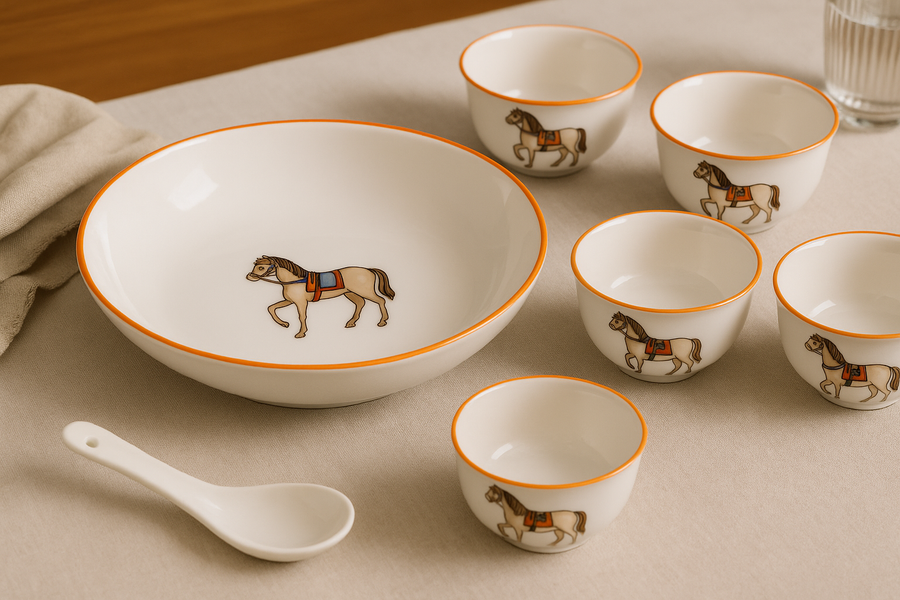 Fine Ceramics Bowl Set with Horse Design