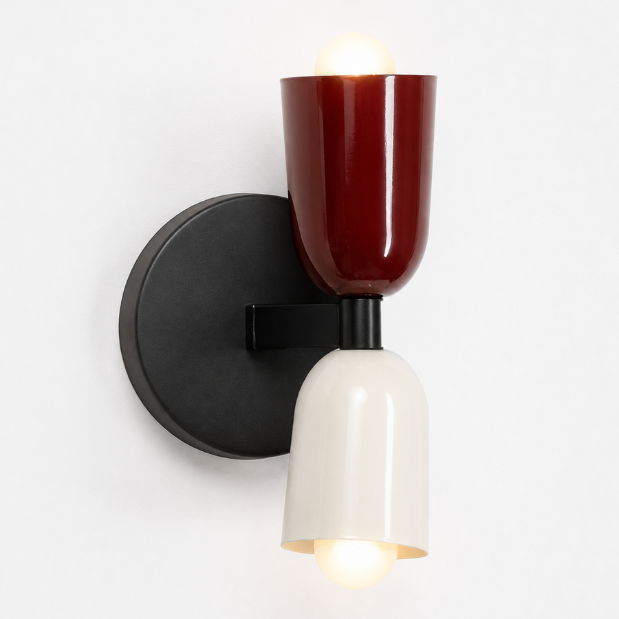 Modern Dual Head Wall Light | Metal Wall Sconce | Dual E27 Bulb Holder | Brown & White Finish | Indoor Decorative Wall Lamp