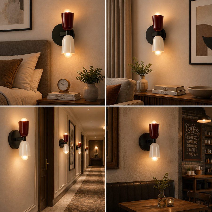 Modern Dual Head Wall Light | Metal Wall Sconce | Dual E27 Bulb Holder | Brown & White Finish | Indoor Decorative Wall Lamp