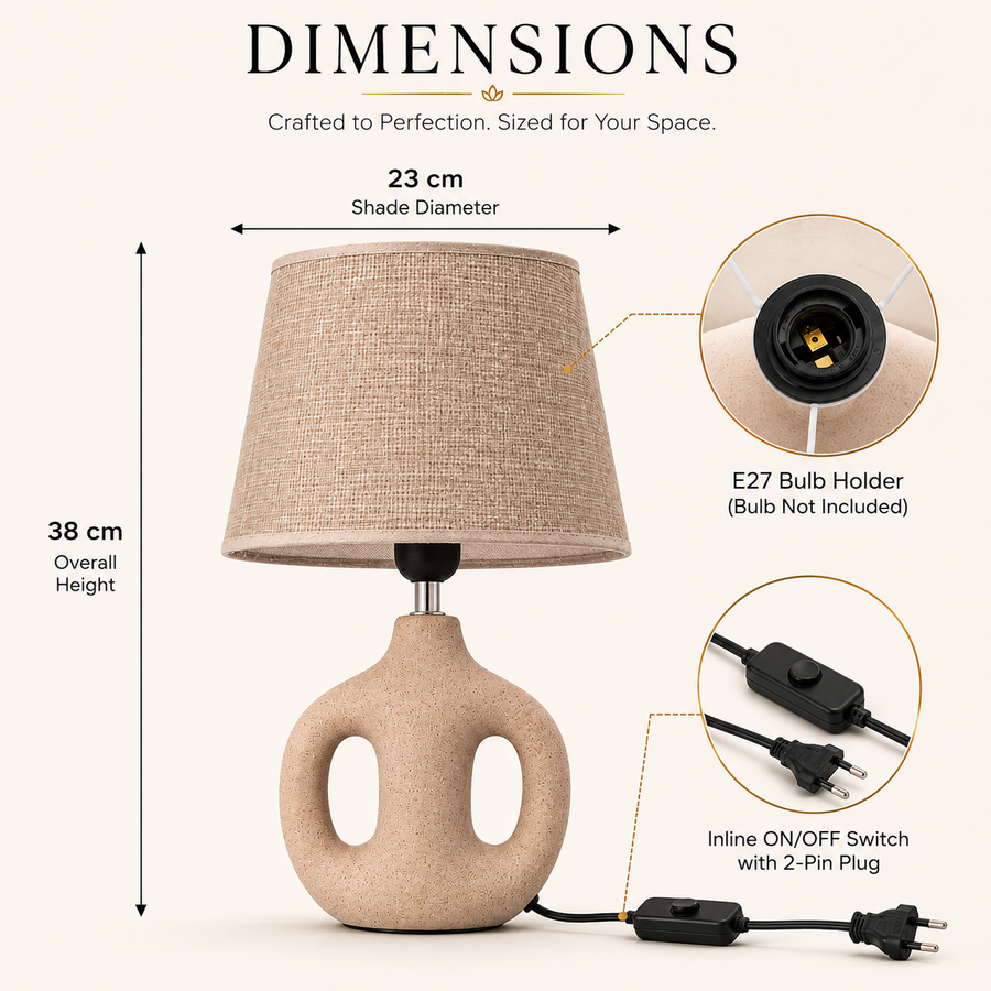 Modern Ceramic Table Lamp with Linen Fabric Shade | Decorative Hollow Base | E27 Holder | Bedside & Living Room Lamp