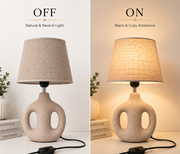 Modern Ceramic Table Lamp with Linen Fabric Shade | Decorative Hollow Base | E27 Holder | Bedside & Living Room Lamp