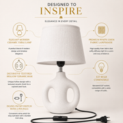 Modern White Ceramic Table Lamp with White Linen Fabric Shade | E27 Holder | Bedside & Living Room Lamp