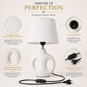 Modern White Ceramic Table Lamp with White Linen Fabric Shade | E27 Holder | Bedside & Living Room Lamp